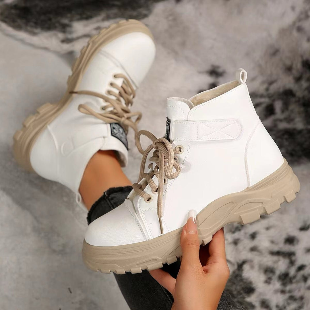 Damen nan modische Plateau-Hightop-Sneaker mit Klettriemen, gepolstertem Komfortfußbett und profiliertem Traktorabsatz Drune