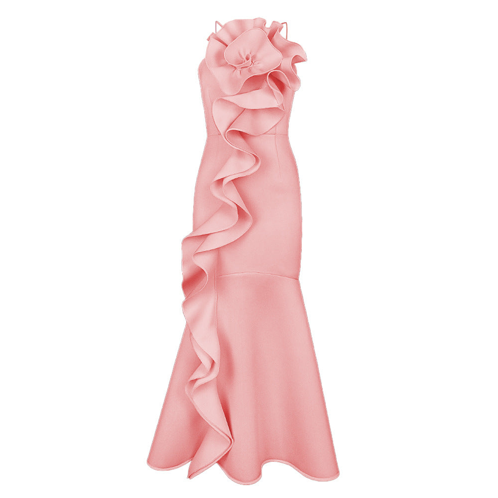 Damen elegantes Abendkleid mit asymmetrischen Rüschen Drune