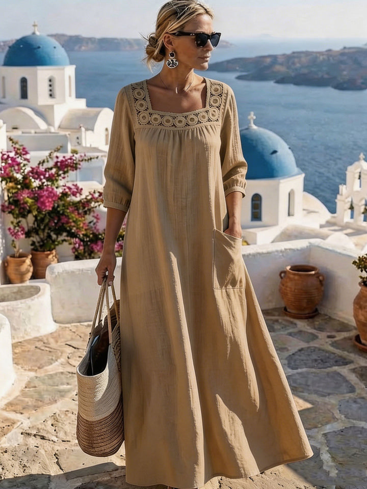 Damen Maxikleid mit elegantem Rundhalsausschnitt und praktischen Taschen Drune