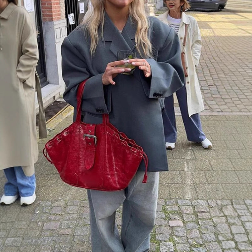 Damen Oversized Blazer mit eleganter Tasche und schickem Revers Drune