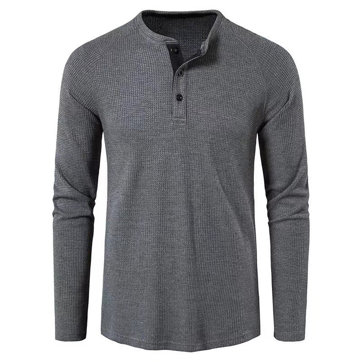 Herren nan strukturiertes Henley-Langarmshirt mit Waffelstruktur, Halbknopfleiste und Raglanärmeln Drune