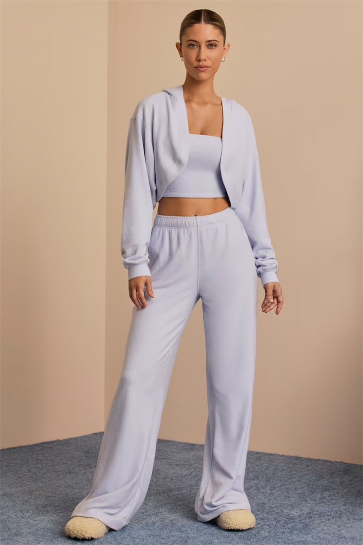 Damen gemütliches Crop-Top und weit geschnittene Hose Drune
