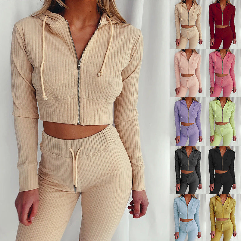 Damen Sportliches cropped Hoodie-Set mit feinem Rippdesign und hohem Tragekomfort Drune
