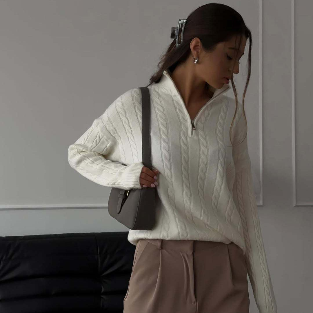 Damen modischer Strickpullover mit Reißverschluss Drune