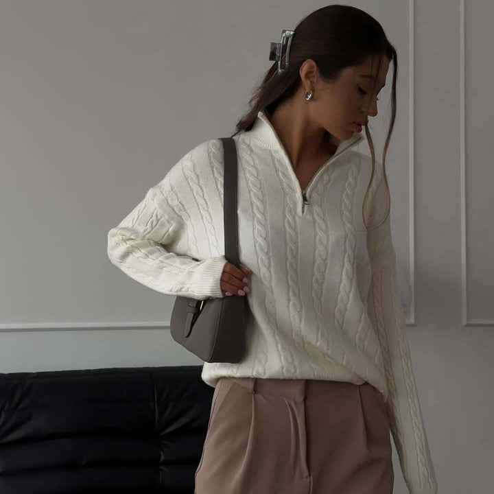 Damen modischer Strickpullover mit Reißverschluss Drune