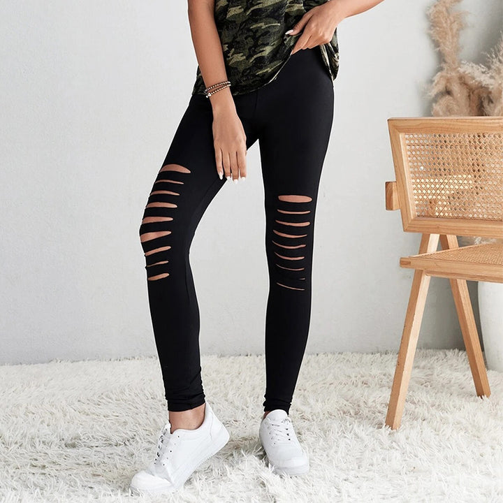 Damen Leggings mit modischen Cut-Outs und hohem Bund Drune