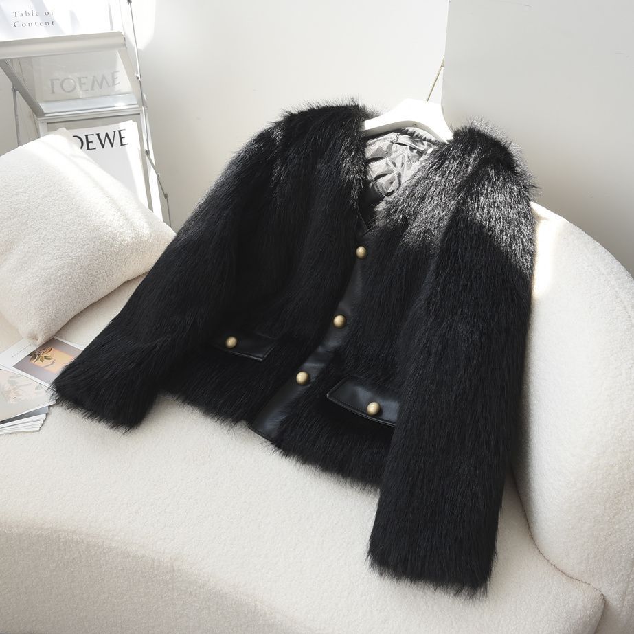 Damen Fuzzy Pelzjacke Drune