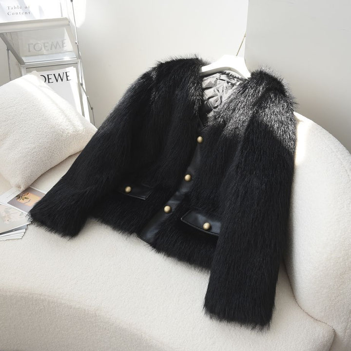 Damen Fuzzy Pelzjacke Drune