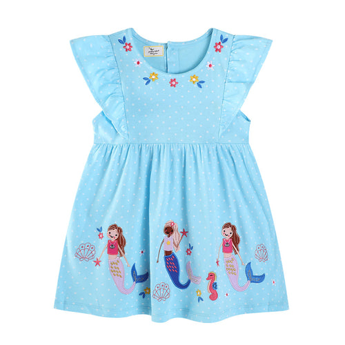 Mädchen Baumwollkleid mit niedlichen Meerjungfrauenapplikationen Drune