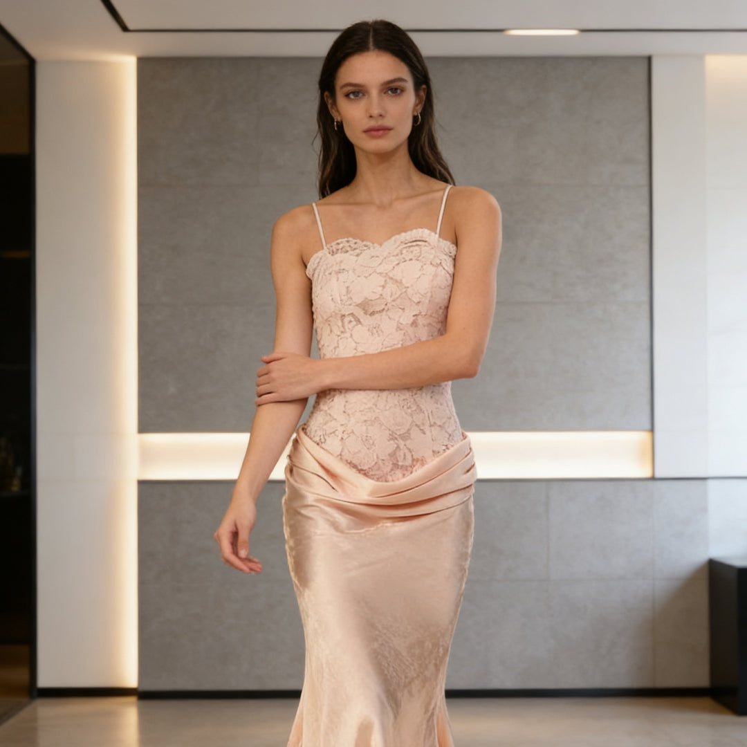 Damen Elegantes Abendkleid mit Spitzenoberteil und schwingendem Rock Drune