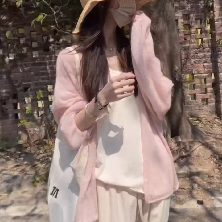 Damen flauschiger Cardigan mit lockerem Schnitt und weichen Ärmeln Drune