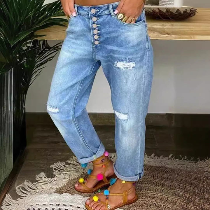 Damen Mom-Jeans mit Knopfverschluss und stylischen Distressed-Details Drune