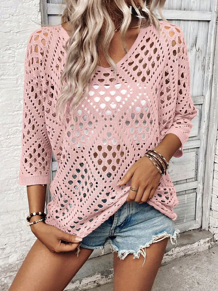 Damen luftiger Strickpullover im Ajour-Muster Drune