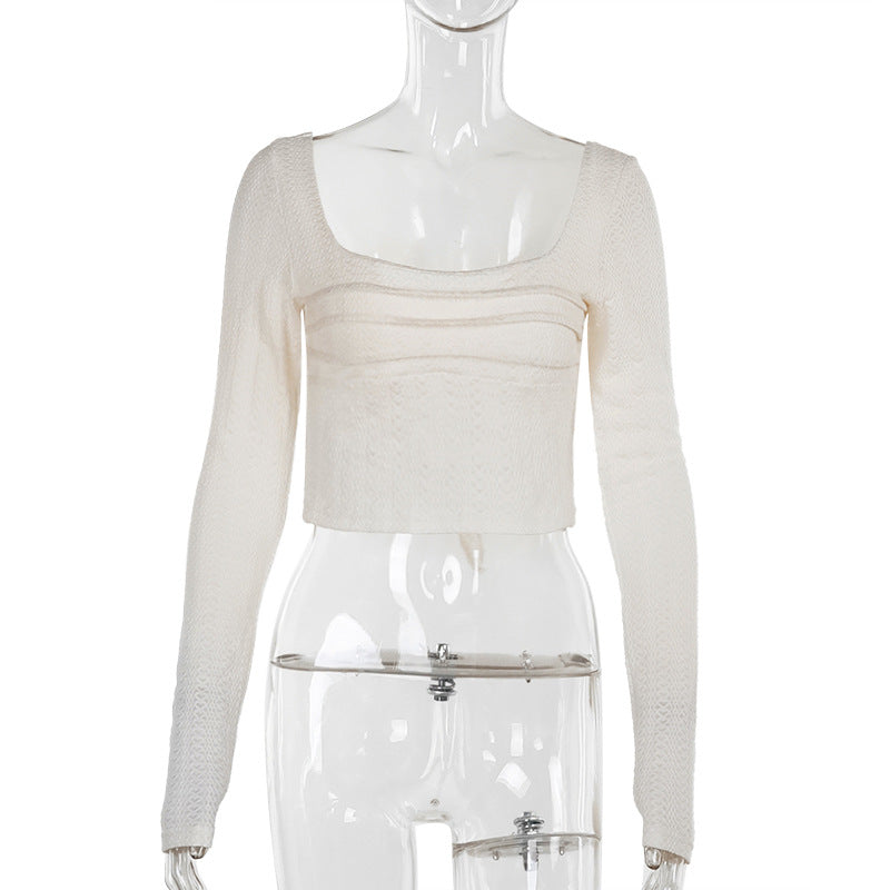 Damen Langarmshirt mit tiefem Ausschnitt und strukturiertem Design Drune