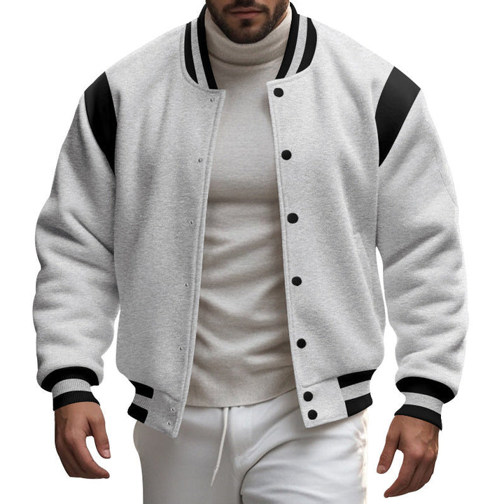 Herren nan College-Baseballjacke mit Druckknopfleiste, geripptem Kragen und kontrastierten Schulterpassen Drune