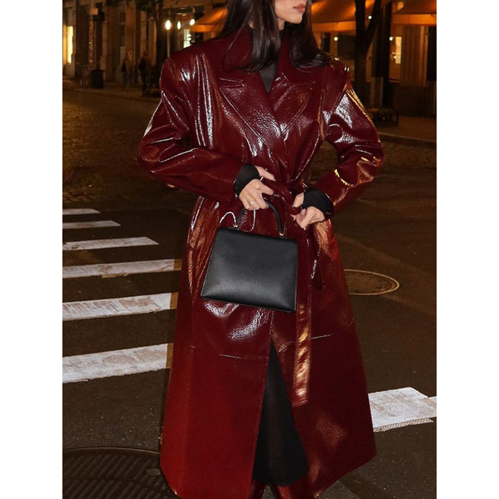 Damen glänzende Kunstlederjacke mit oversized Schnitt und eleganten Details Drune