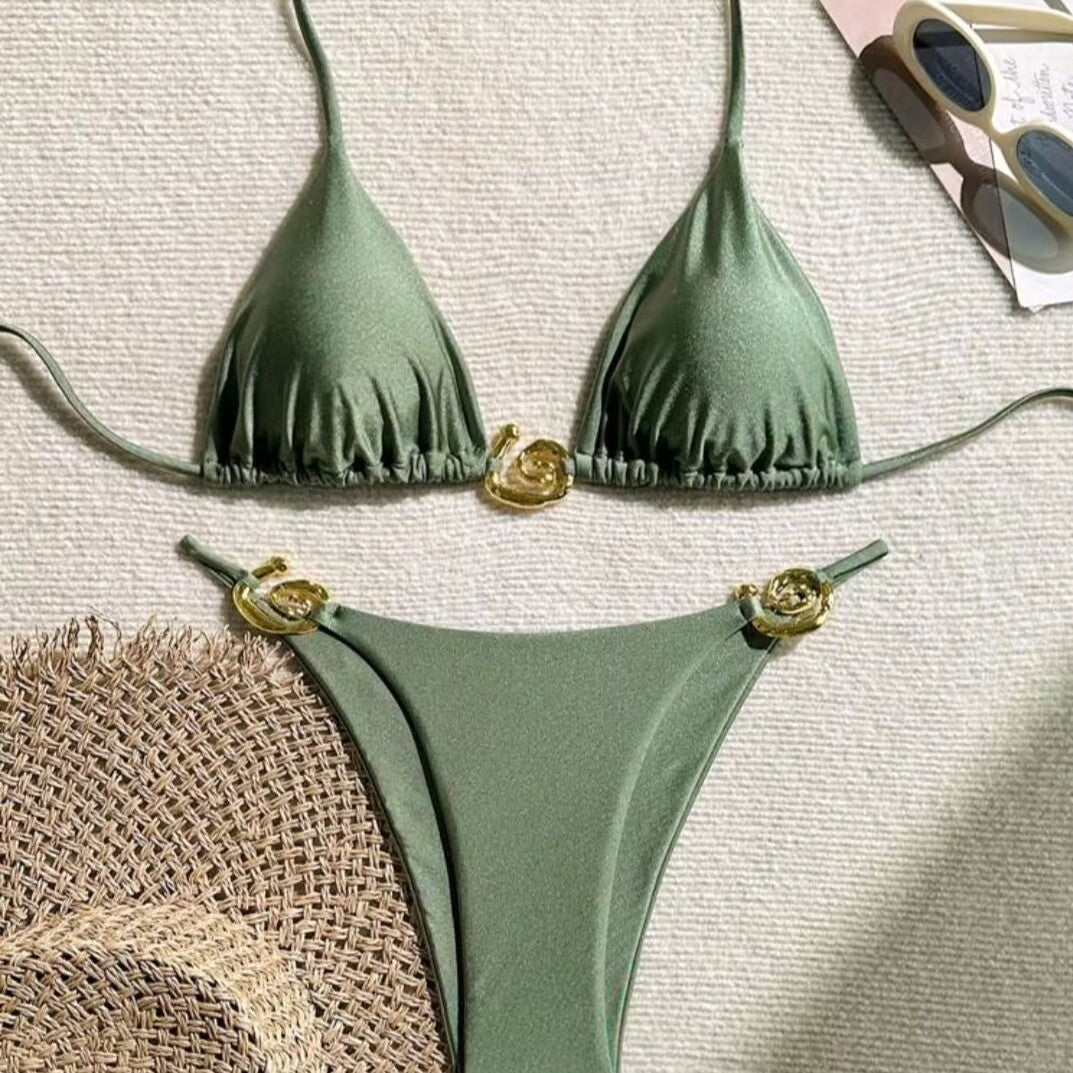 Damen Triangel-Bikini mit raffiniertem Gold-Detail Drune