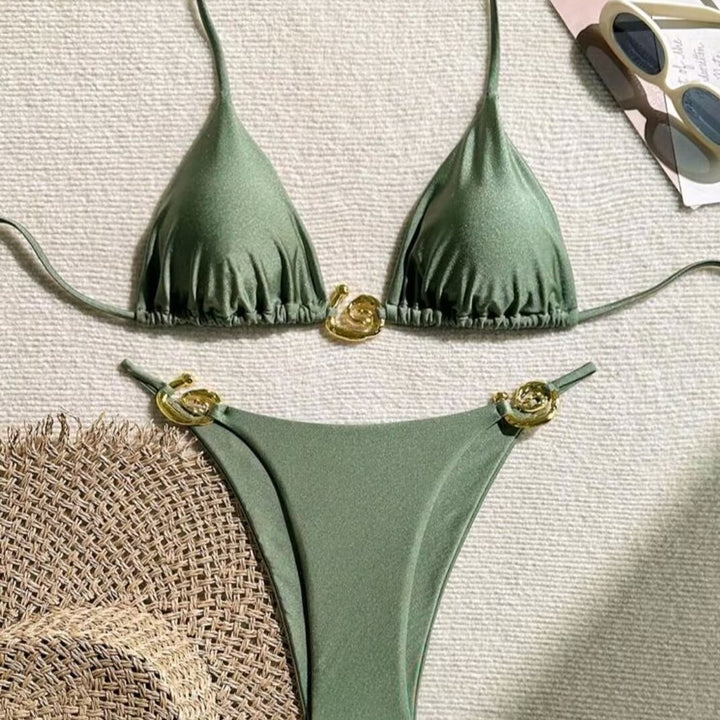 Damen Triangel-Bikini mit raffiniertem Gold-Detail Drune
