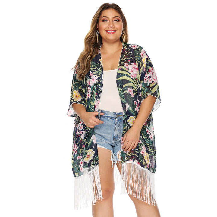 Damen luftiger Strandkimono mit fransigen Akzenten Drune