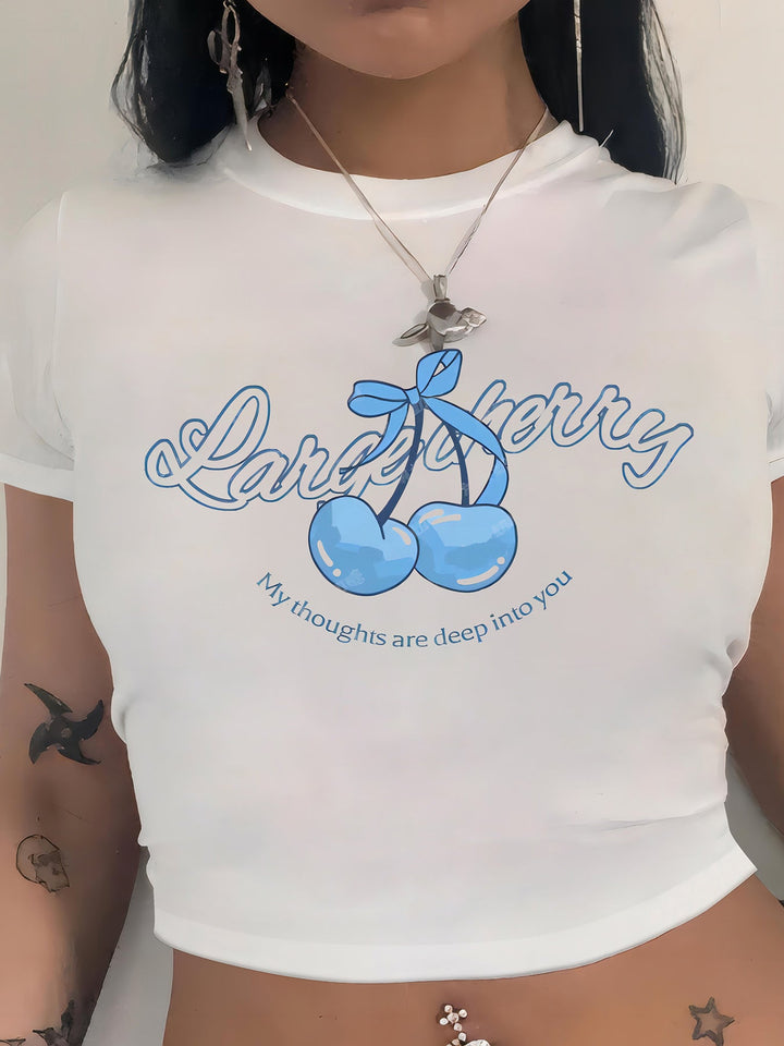 Damen Crop-T-Shirt mit fruchtigem Kirschdesign und lockerem Schnitt Drune