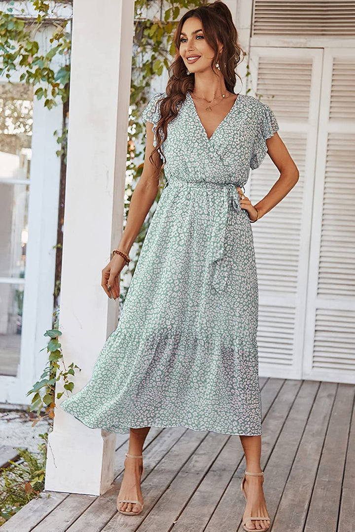 Damen Maxikleid mit tiefem V-Ausschnitt und schwingendem Rock Drune