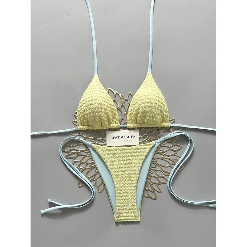 Damen Triangel-Bikini mit hohem Beinausschnitt und feinem Strukturmuster Drune