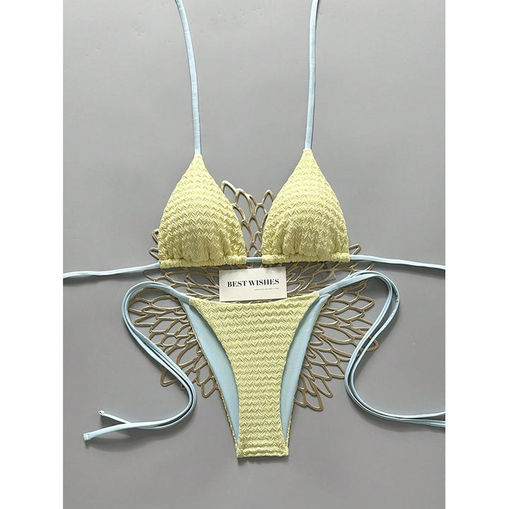 Damen Triangel-Bikini mit hohem Beinausschnitt und feinem Strukturmuster Drune