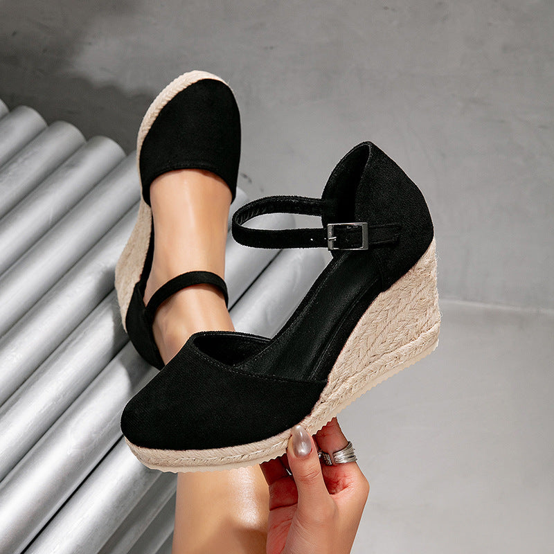 Damen Wedge-Sandalen mit eleganten Riemen und Raffia-Details Drune