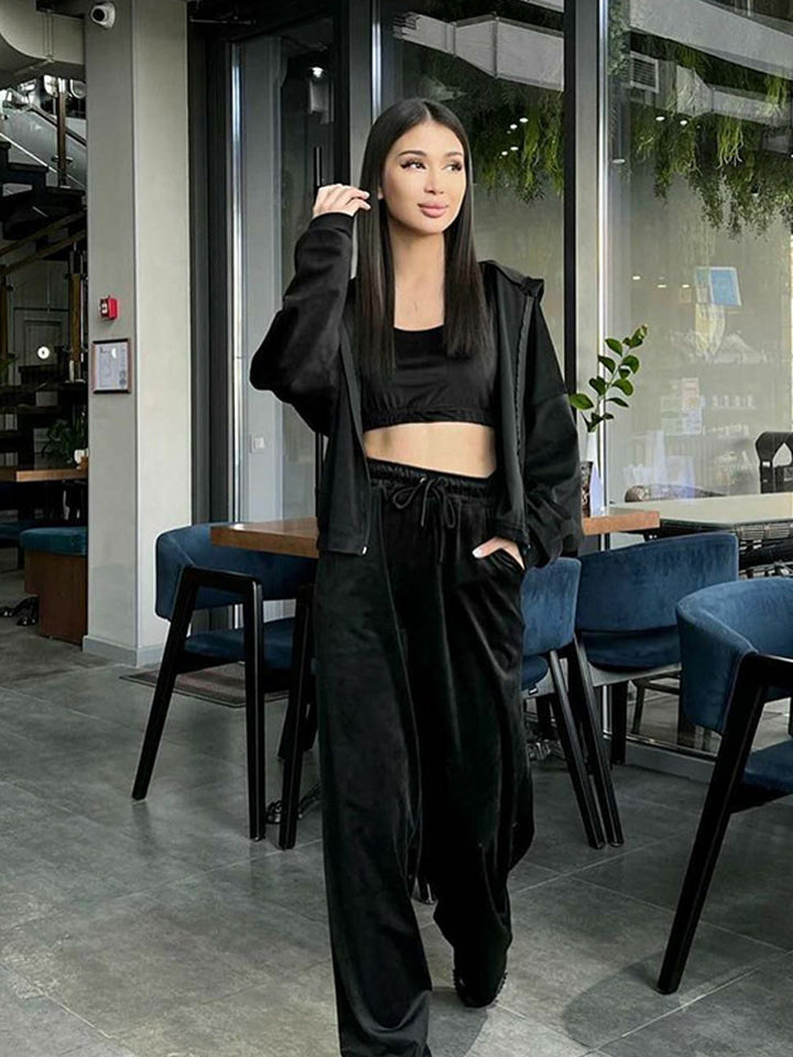 Damen sportliches Freizeit-Set mit cropped Top und weiter Hose Drune
