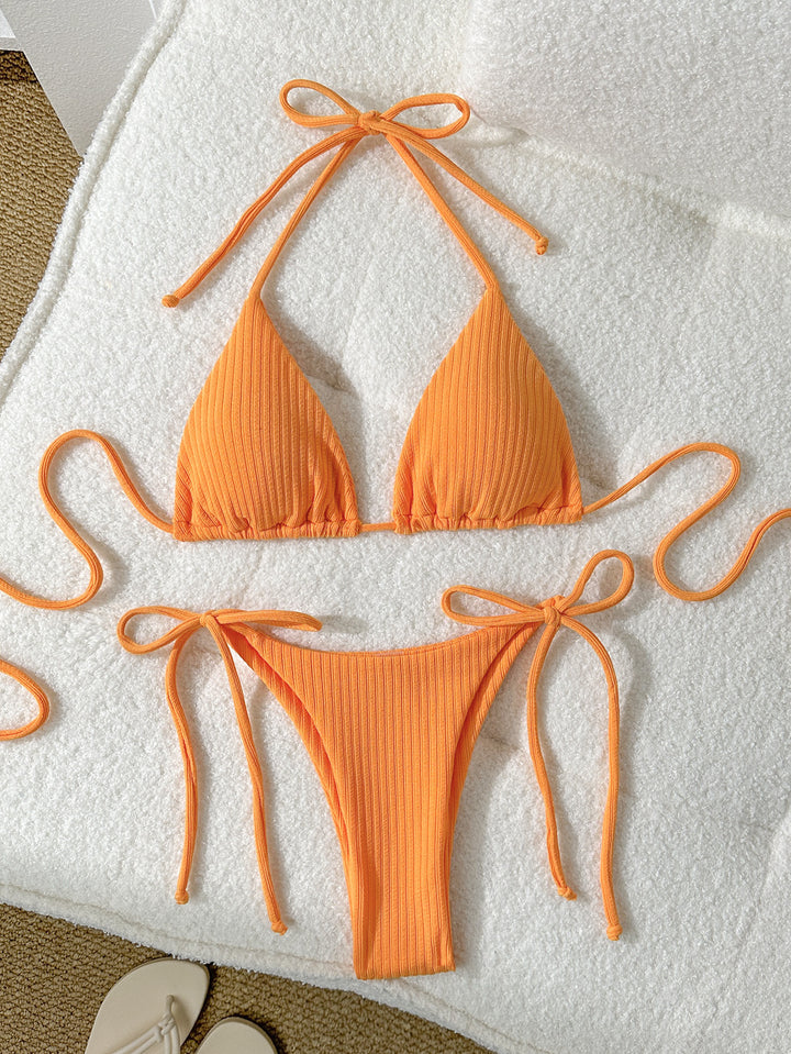 Damen Triangel-Bikini mit elastischen Bindebändern und Ripp-Optik Drune