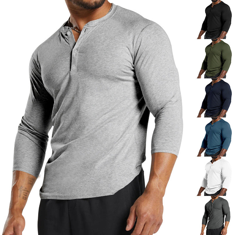 Herren Langarm-Henley-Shirt aus atmungsaktivem Baumwollmix mit Knopfdetails Drune