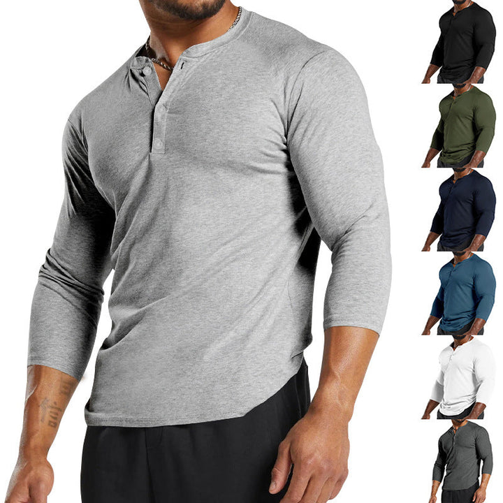 Herren Langarm-Henley-Shirt aus atmungsaktivem Baumwollmix mit Knopfdetails Drune