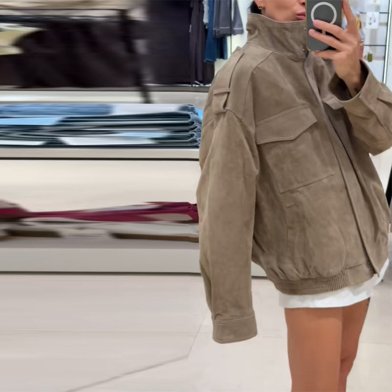 Damen Modischer und bequemer Oversized-Wildlederjacke Drune