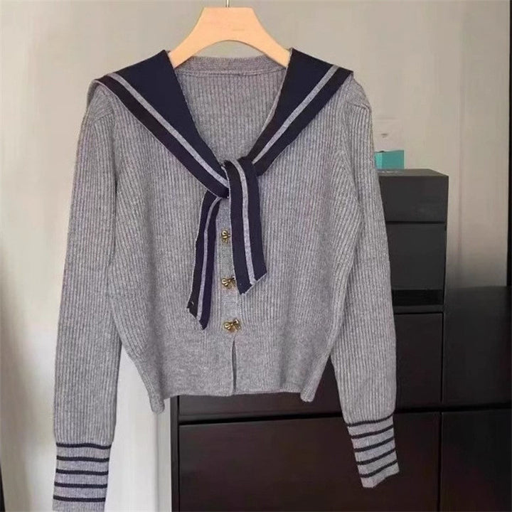 Damen Strickjacke mit maritimem Kragen und Knopfdetails Drune