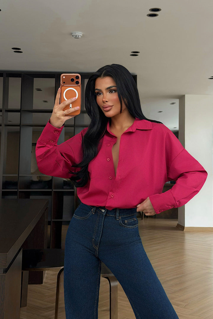 Damen elegante Bluse mit oversized Schnitt und knopfbarem Design Drune