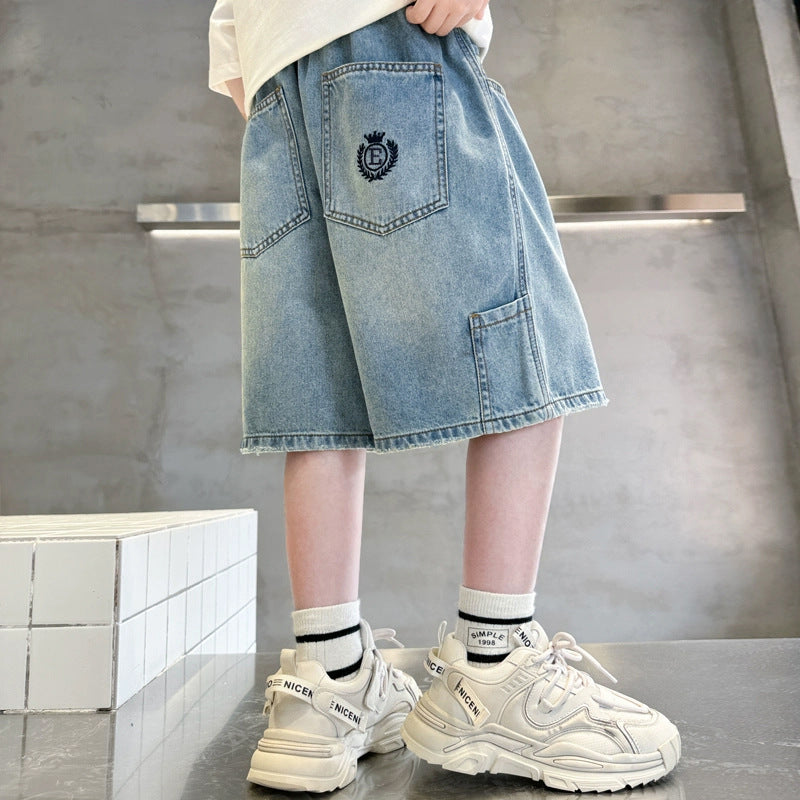 Jungen lässige Denim-Shorts mit Cargo-Taschen Drune