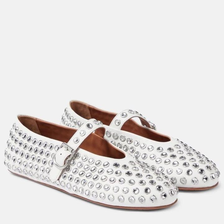 Damen  veredelte Mary‑Jane Ballerina mit Strassbesatz und verstellbarer Metallschnalle Drune