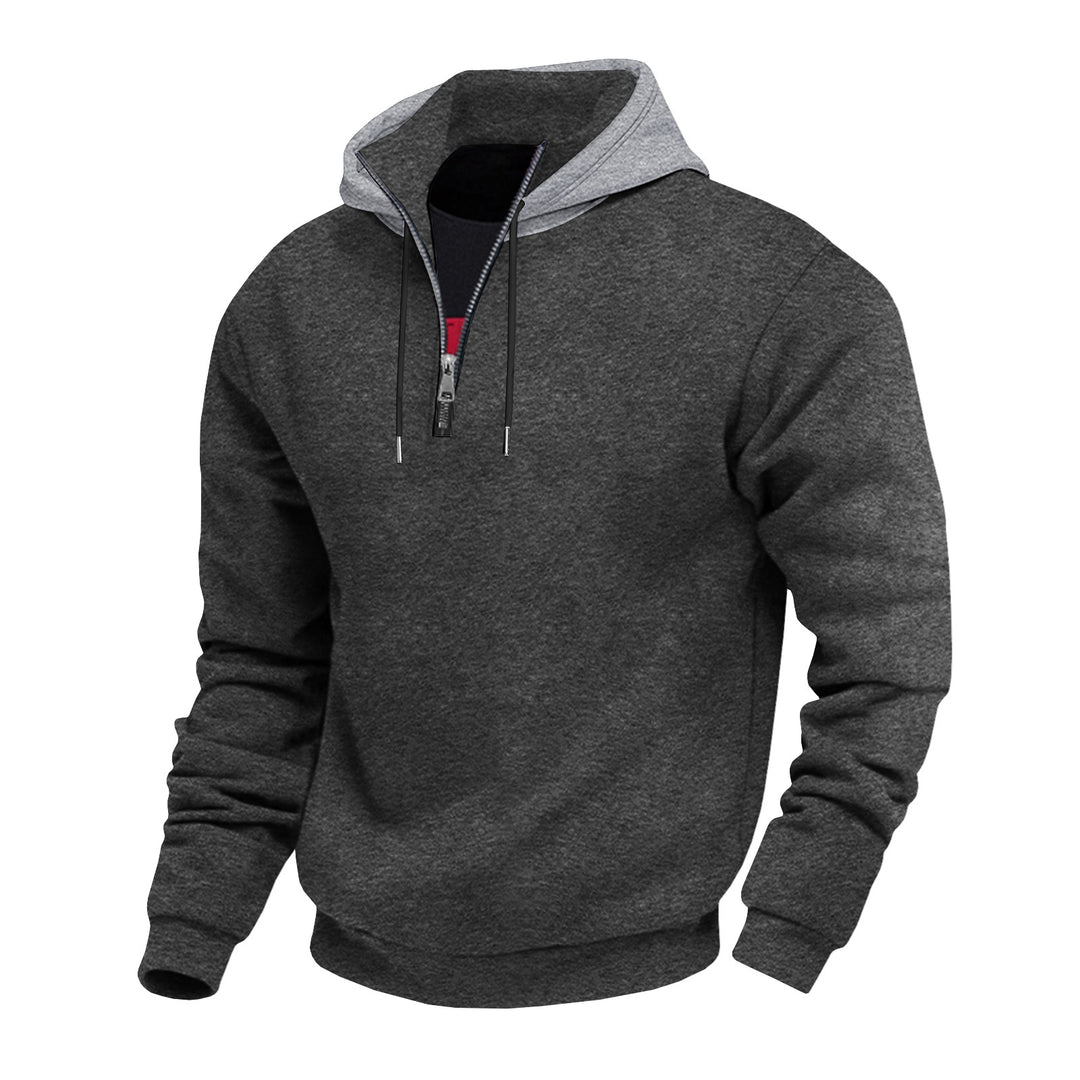 Herren Kapuzenpullover mit halbem Reißverschluss und kontrastierendem Innenfutter Drune