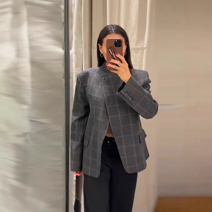 Damen Modern geschnittene Karoblazerjacke Drune