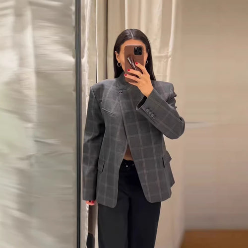 Damen Modern geschnittene Karoblazerjacke Drune