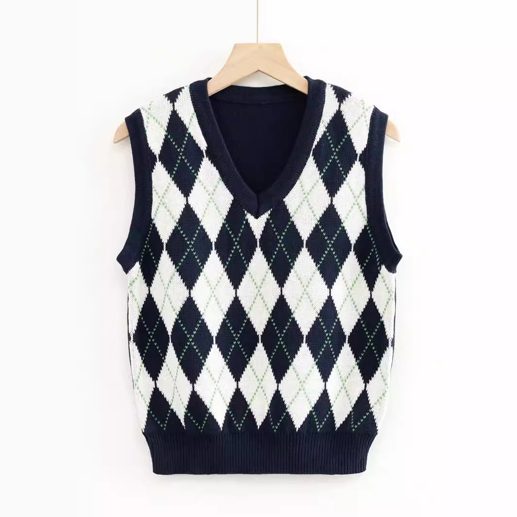 Damen Strickwesten mit modernem Rautenmuster Drune