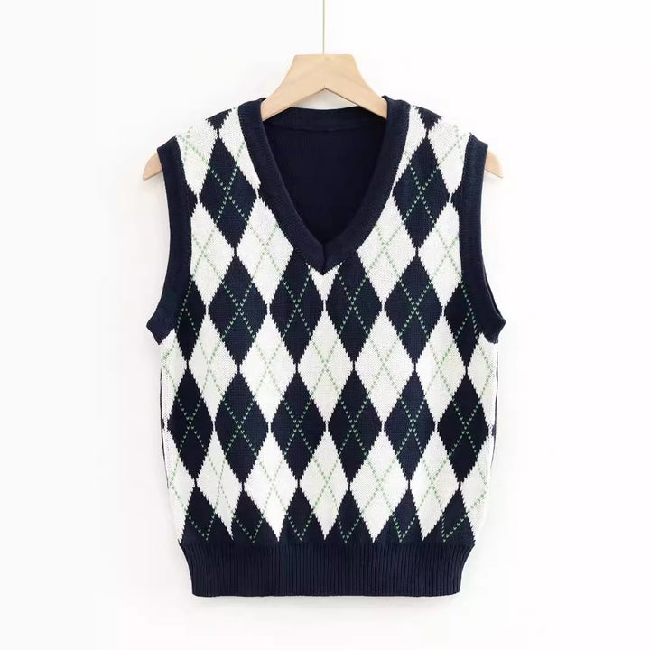 Damen Strickwesten mit modernem Rautenmuster Drune