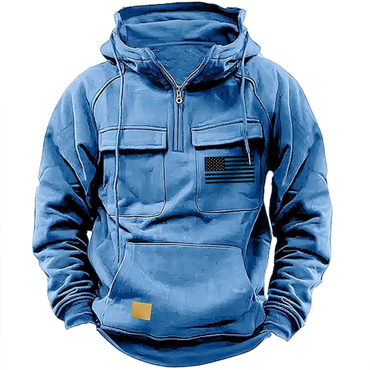 Herren nan urbaner Kapuzenpullover mit taktischen Brusttaschen und halbem Reißverschluss Drune