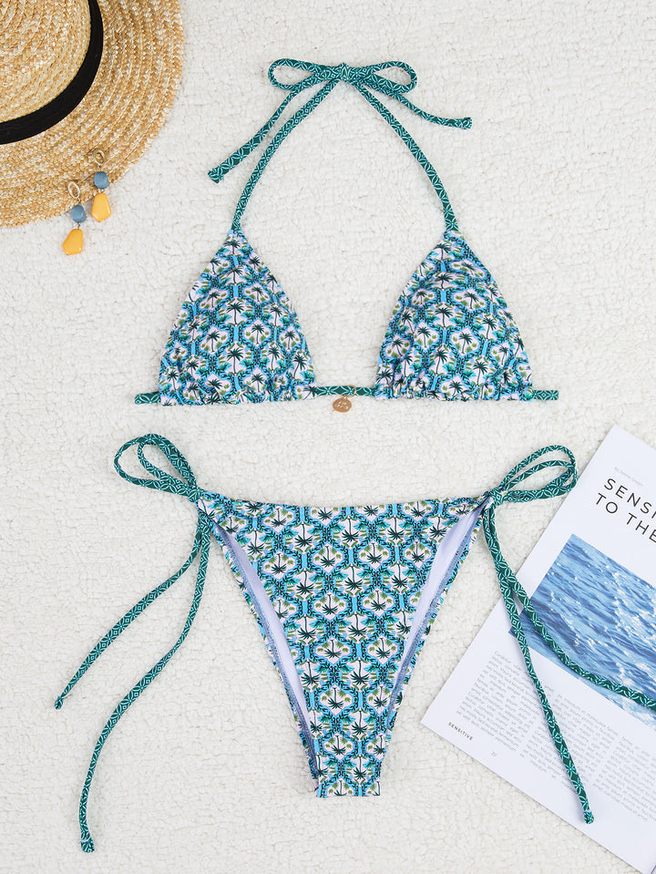 Damen Triangel-Bikini mit verspieltem Palmenmuster Drune