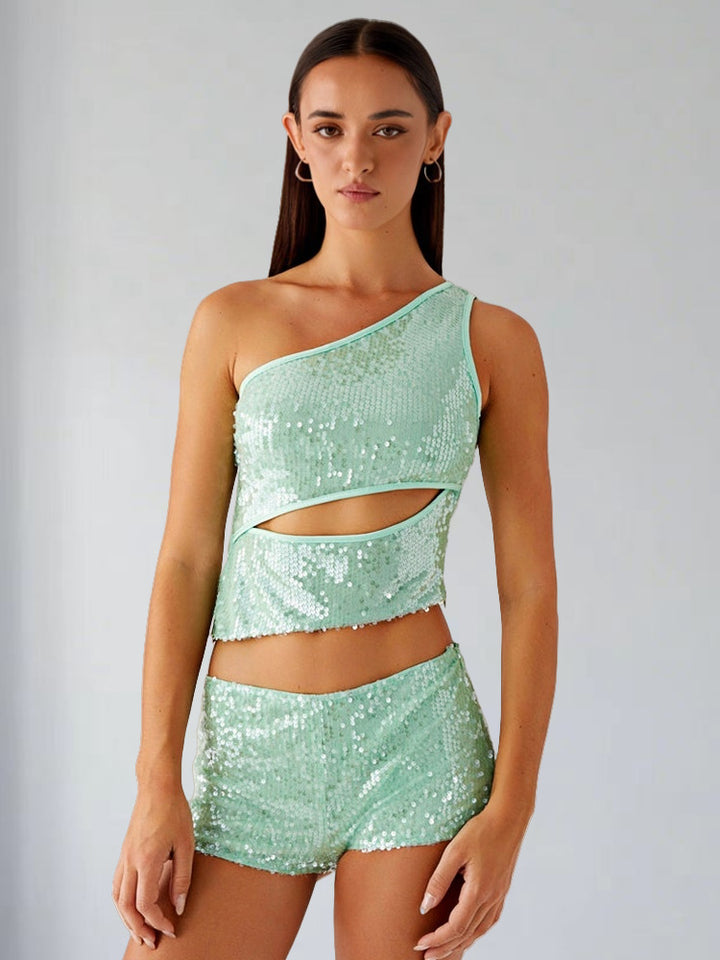 Damen Glitzernder Top und Shorts Set Drune
