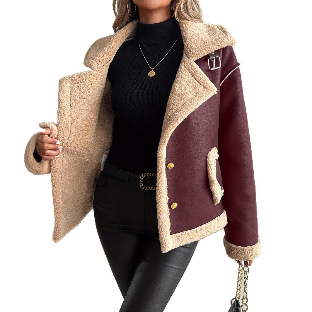 Damen Kurzjacke mit Kunstfellbesatz und praktischen Taschen Drune