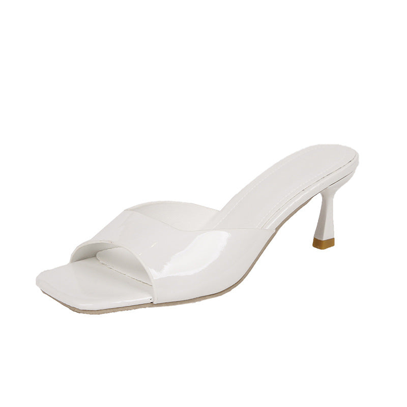 Damen Elegant Offene Zeh-Absatz Mules Drune