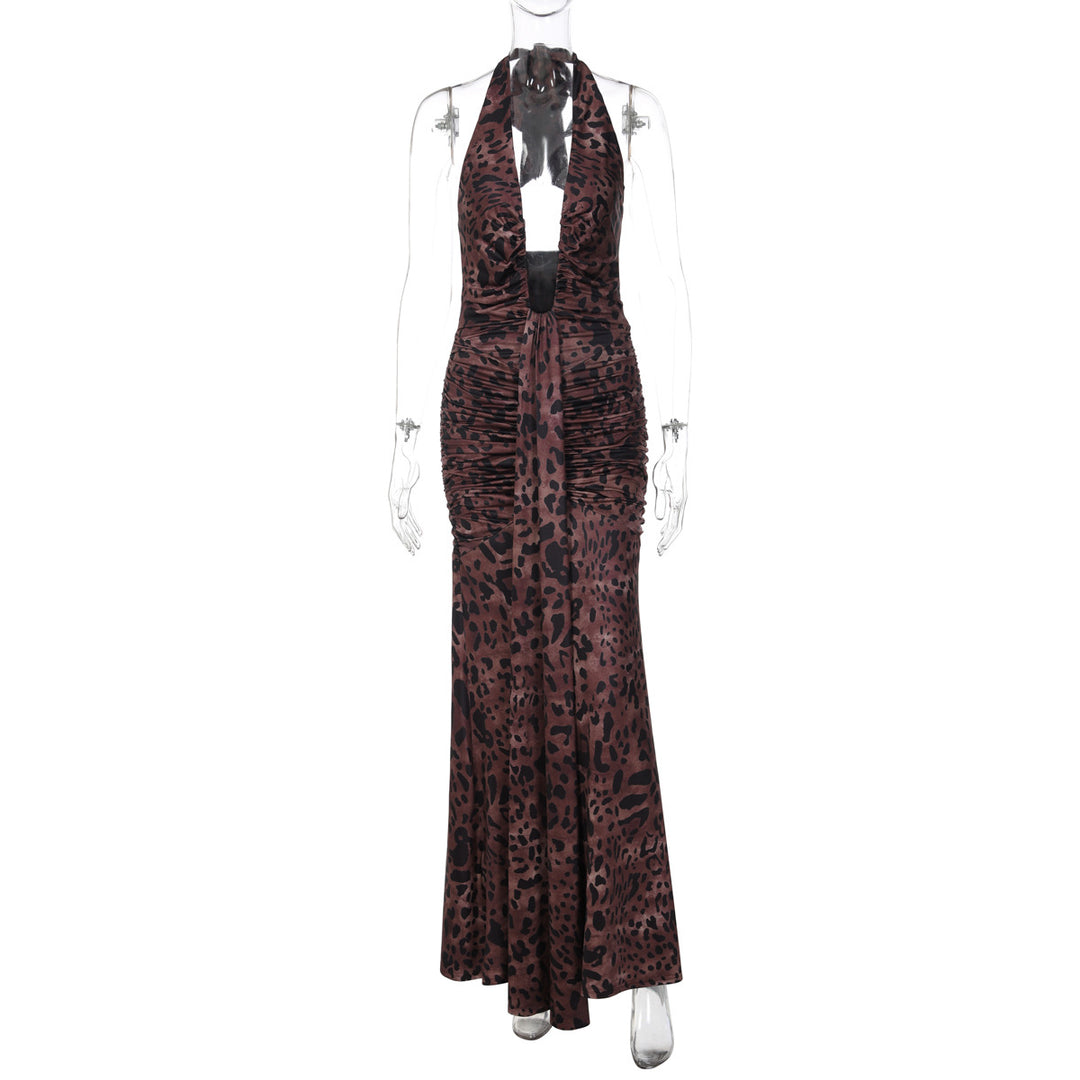 Damen Elegantes Maxikleid mit tiefem V-Ausschnitt und Raffungen Drune