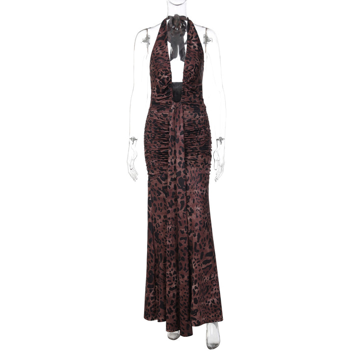 Damen Elegantes Maxikleid mit tiefem V-Ausschnitt und Raffungen Drune