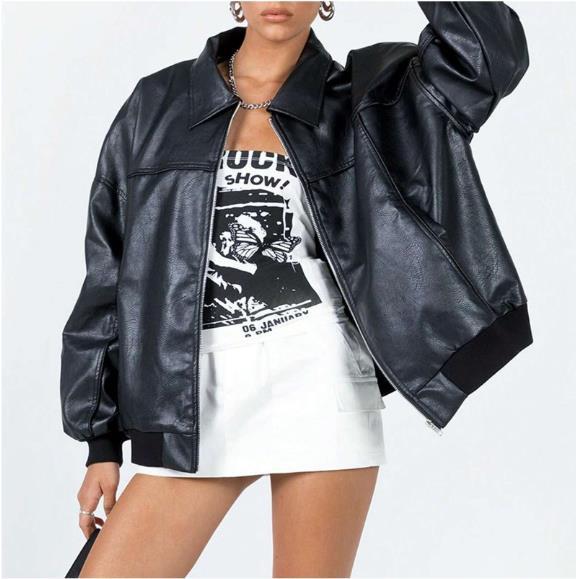 Damen Kunstleder Jacke im modernen Oversized-Stil Drune